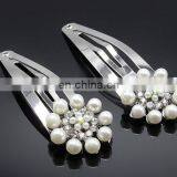 Flower Beaded Silver Snap Clip Pearl Hair Pin For Kids Kanzashi Photo Prop