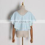 Patchwork Ruffles Short Sleeve Sexy 2020 Summer For Women Shirt Clothing Casual thumbnail-5