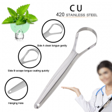 Hot Sell Stainless Steel Tongue Cleaner Scraper With Colorful Handle for Oral Care thumbnail-2