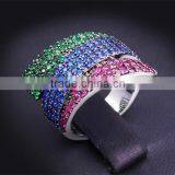 Unique 3 Strips Colorful Cubic Zirconia Siam Emerald Montana Cocktail Party Ring thumbnail-4