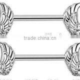 Nipple Ring Round Angel Wings 316L Surgical Steel Nipple Bar thumbnail-1