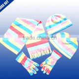 2015 winter printed stripe design soft polar fleece scarf/hat/gloves