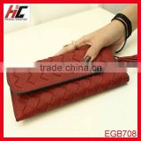 2016 China Wholesale Low Price Weaving Grain PU Leather Ladies Wallet