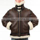 Mens Military Shearling Bomber Leather Jacket thumbnail-3