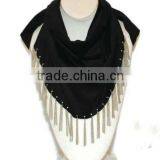 Fashion Stories Brown& Balck Suede Leather w/Chain & FeatherJacquard Printed Scarf 2016 Trendy Style