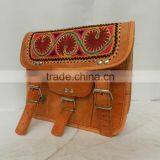 Vintage Leather Messenger Bag With Hand Crafted Embroidery thumbnail-4
