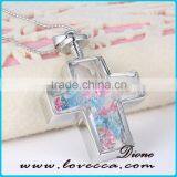 Cross Shape Dry Flower Glass Locket Pendant Necklace thumbnail-6