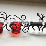 RH-4566 Christmas Reindeer Sleigh Metal Candle Holder With 3 Red Glass Candle Holder thumbnail-3