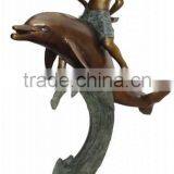 Brass Antique Nude Boy Riding a Dolphin Fountain Outdoor Decor thumbnail-1