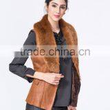 New Fashion Wholesale Clothing Manufacturers Women Suede Gilet With Fur Collar thumbnail-3