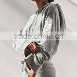 Grey Cropped Zip Hoodie Jacket Printing Long Sleeve 100% Cotton Terry Sweatshirt Loose Women's Hoody Sportswear thumbnail-5
