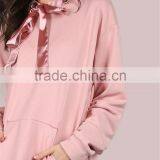 100% Cotton Oversized Satin Drawstring Hoodie With Pocket Front Rose Plain Longline Sweatshirt Drop Shoulder thumbnail-5