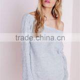 Custom Design Women Oversized Knitwear Plain Longline Sweater For Winter Off Shoulder Knitted Jumper Grey thumbnail-6