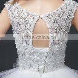 Cream Sleeveless A-line Tiered Wedding Dress Beaded Corchet Cut Out Back Crisscross Bride Grown thumbnail-6