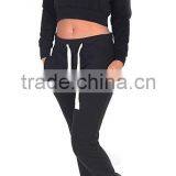 Womens Stylish Plain Black Printing Cropped Hooded Top Sweatshirts and Joggers Wholesale Made in China Shenzhen MaRainbow thumbnail-1