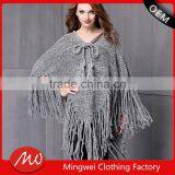 2017 Ladies Stylish Custom Made Tassels Hem Pullover Sweater Poncho With Best Quality thumbnail-1