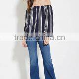 2016 Hot Sale Yarn Dyed Cotton Summer Fashion off Shoulder Long Sleeve Ready Made Blouse thumbnail-4