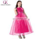 Grace Karin Full-Length Sleeveless Deep Pink Voile Satin Long Flower Girl Dress New Model Girl Dress 7~12 Years Old CL4491-3 thumbnail-1