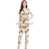 Korean Style Waist Ethnic Print Formal Office Ropa Mujer Jumpsuit For Middle Age Ladies