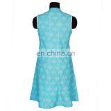 BLUE WHITE LEAVE PRINT HIGH COLOR SHORT ANARKALI DRESS FOR CUTE GIRL thumbnail-3
