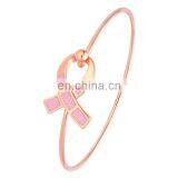High Quality Wholesale Rose Gold Plated Pink Ribbon Enamel Bangle