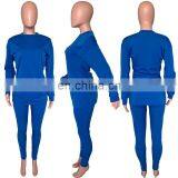2020 Fashion Solid Color Women Long Sleeve With Legging 2 Two Piece Outfit Set thumbnail-6