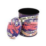 Customized Antique European Round Metal Storage Bins Home Furniture Set PVC Printed With Removable Lid Cover thumbnail-1