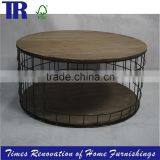 Round Coffee Table ,cedar Top Coffee Table ,metal Grid Base Coffee Table thumbnail-1