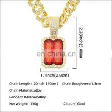 Ruanbo 2021 Bling Rhinestone Golden Finish Miami Cuban Link Chain Necklace With Zircon Pendant Men's Hip Hop Necklace Jewelry thumbnail-4