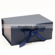 Luxury Sturdy a5 Deep Navy Blue Folding Magnetic Gift Tie Box With Ribbon thumbnail-1
