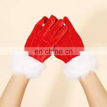 Fashion Style Party Decoration Women Ladies Teen Short Gold Velvet Santa White Fur Mouth Red Christmas Gloves thumbnail-3