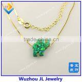 JL Gems Synthetic Elephant Opal S925 Silver Box Chain Green Opal Gold Necklace Jewelry thumbnail-2