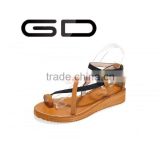 GD genuine leather high quality Rome style girls no heel sandals with ankle buckle