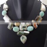 Chrysoprase, Ocean Jasper, Lace Agate Necklace Plated 925 Sterling Silver 90 Gms 18-20 Inches thumbnail-1