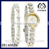 good quality stainless steel watch with same pattern bracelet*two tone plating women's stainless steel quartz watch