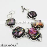 Nature Stone 925 Sterling Silver Colorful Dichroic Glass Charm Bracelets 8.25"