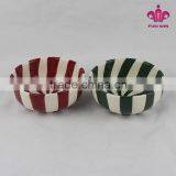 Round Shape Red Color Ceramic Bowl With Candy Stripe Design