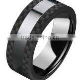 Newest Ring Great Selling Ring 316l Stainless Steel and Ceramic Ring Black Carbon Fiber Band Ring With Black Plating thumbnail-3