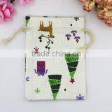 10X14cm Christmas Tree Design High Quality Jute Burlap Cotton Drawstring Pouch Bag For Gift Jewelry