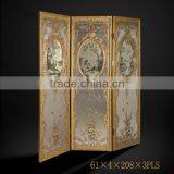 Elegant Gold Painted Wooden Floor Screen, Flower & Bird Design Decorative Curio Four Panel Folding Screen thumbnail-1