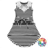 Fashion Design Black Stripe Cotton Summer Dress Sleeveless Adding Lace Girl Child Dress