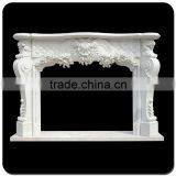 Popular Design Floral and Shell Cultured White Marble Fireplace Surround thumbnail-1