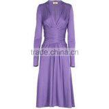 Factory Manufacturer Ladies' Top Fashion Elegant Bandage Purple Long Sleeve Deep V-neck Western Style Dresses thumbnail-2