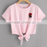 Custom Design High Quality Baby Clothes Fashion Embroidery Wholesale Pink Boutique Cotton Short Sleeve Kids Girls t Shirt thumbnail-1