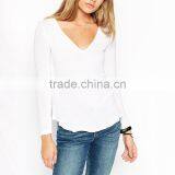 Womens Long Sleeve Plain v Neck Wholesale t Shirts thumbnail-2
