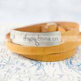 Personalized Leather Wrap Bracelet, Custom Logo Hand-stamped Leather Bracelet, Adjustable Leather Wrapped Bracelet thumbnail-1