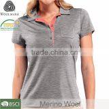 Women's Superfine Wholesale Merino Wool Thermal Polo T-Shirts, Size Plus thumbnail-1