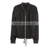 Khaki Green Soft Ribbed Collar Zip Bomber Jacket Womens Thin Coats and Jackets thumbnail-5