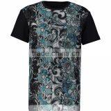 Latest Deaign Full Printed Teal & Black Floral Mesh T Shirt for Men thumbnail-1