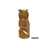 Handmade Hollow Inlay Owl Figure India Wood Carving Art thumbnail-1